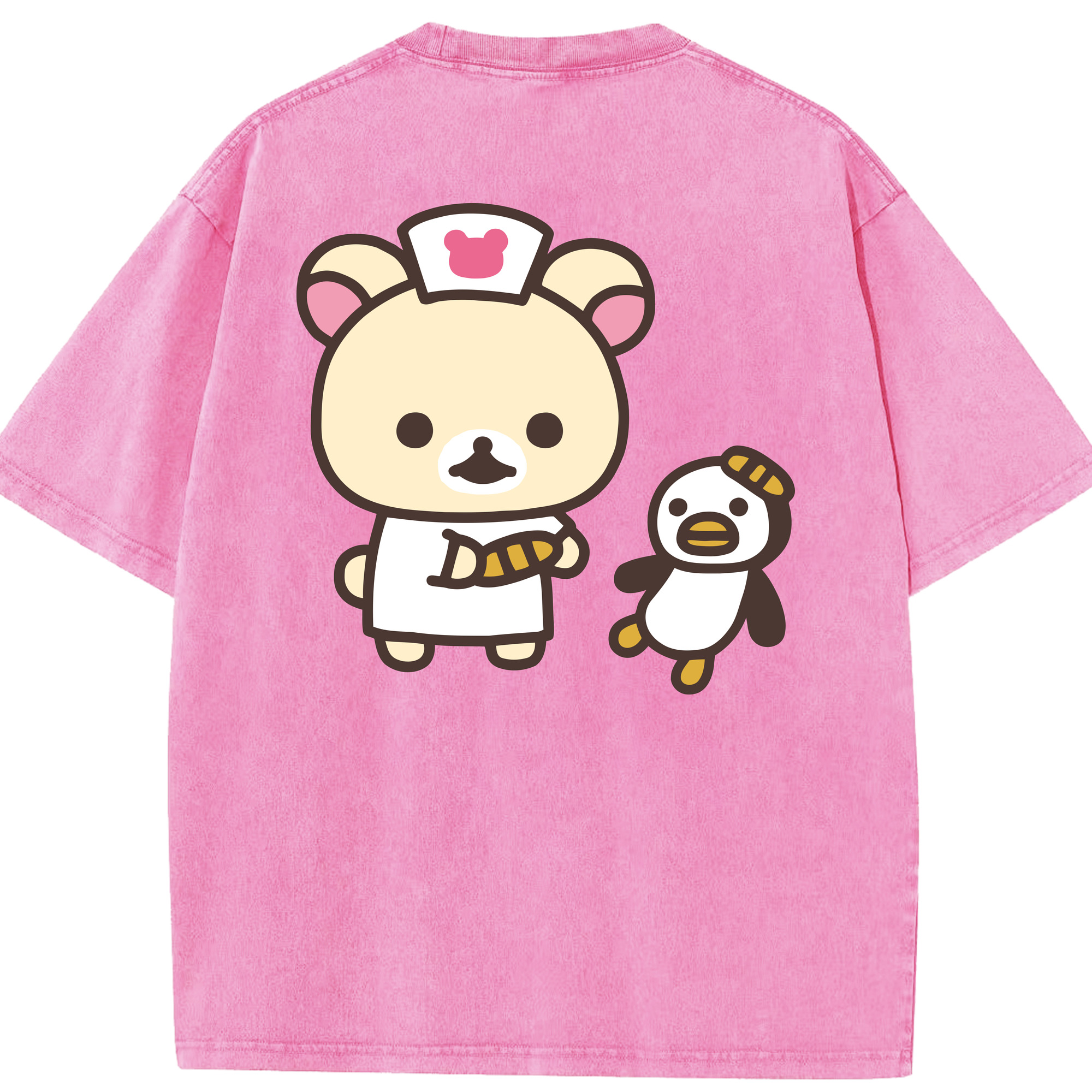 （画像用） リラックマ リラックマ キイロイトリ Rilakkuma Korilakkuma Kiiroitori 綿100% ヴィンテージ風 半袖Tシャツ（背面プリント）